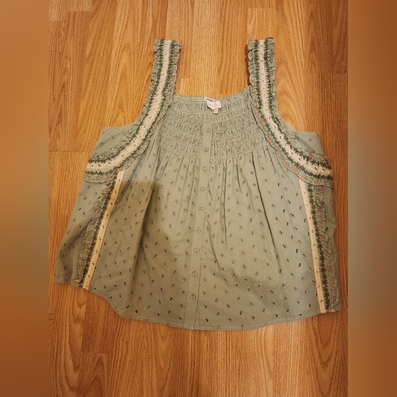 House of Harlowe 1960 large green sleeveless blouse - Picture 1 of 5